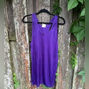 Vintage Undercover Wear Purple Pleated Nylon Slip Dress - Small - Made in USA